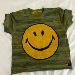 aviator nation camo t-shirt with smiley face